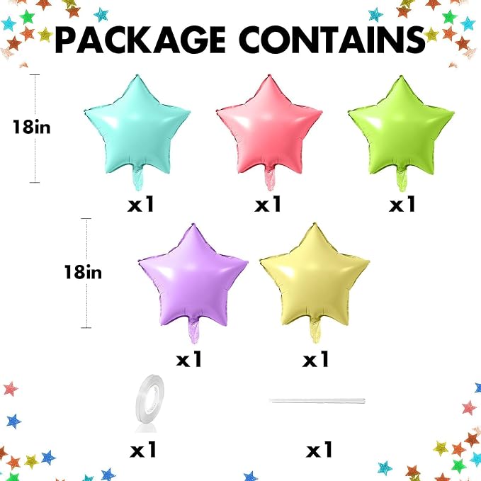 Pastel Star Balloons, 18 Inch 10 Pcs Pastel Balloon Star Shape Foil Balloons - Image 2