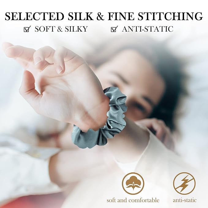 Mulberry Silk Hair Scrunchies, 3 Count, 100% Silk, No Damage for Frizz Prevention, Sleep and Night Scrunchie, Hair Accessories for Women (Black, Haze Blue, Rubber Red)