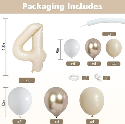 40 Inch Cream Number 4 Balloon for 4th Birthday Decoration Beige White Sand - Image 2