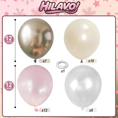 Dusty Pink and Gold Balloon, 12 Inch Double Stuffed Pearl Pastel Blush Pastel - Image 2