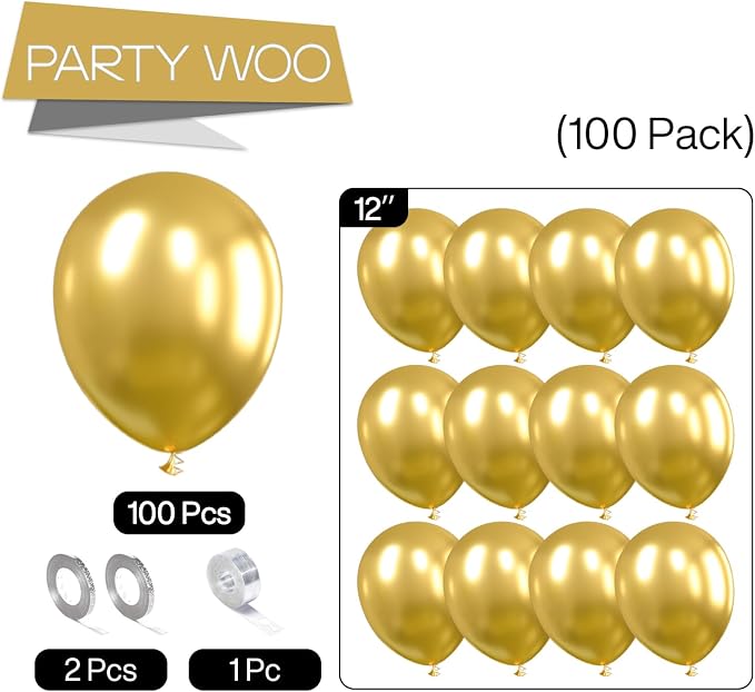PartyWoo Gold Balloons 100pcs Gold Latex Helium Balloons 12 Inch | Birthday - Image 5
