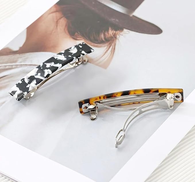2 Pcs Hair Barrettes for Women Medium French Design Barrette clips Acetate Tortoise Shell Hair Clips for Thin Fine Hair