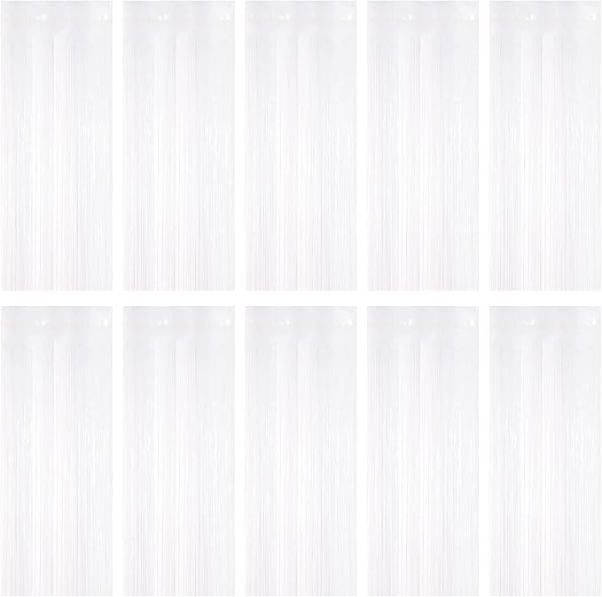 10 Pack White Foil Curtain Backdrop 3.2ft x 9.8ft Black Metallic Tinsel Foil by Ohiyoo