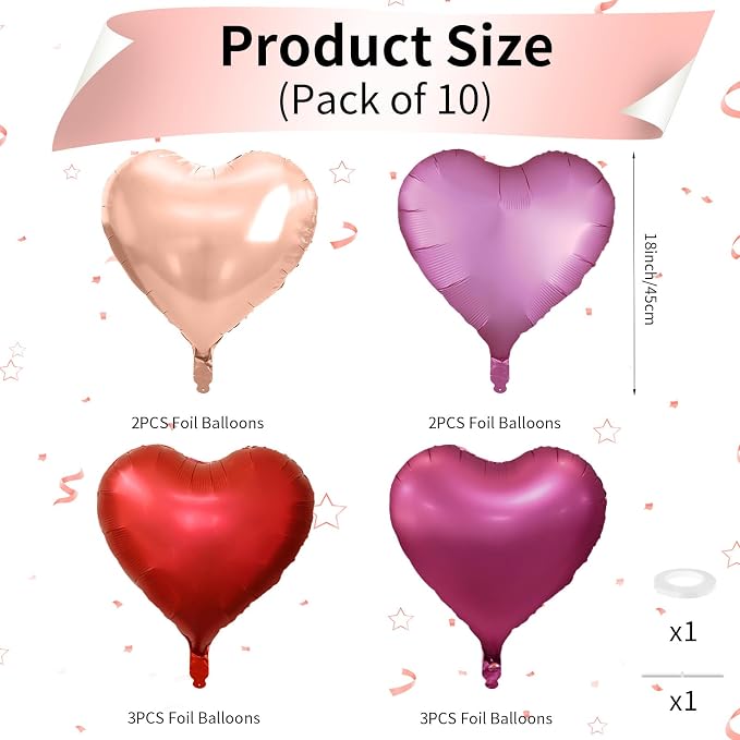 Rose Gold and Pink Heart Balloons, 18 Inch Hot Pink Heart Shape Balloons Foil - Image 2