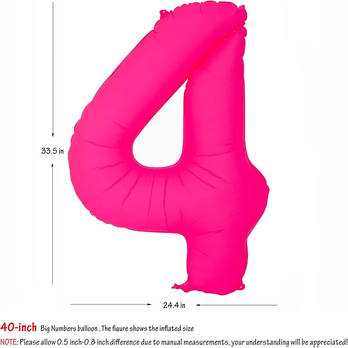40 in Fluorescent Pink Birthday Balloon Number 4 Pink Fluorescent Number 4 | - Image 2