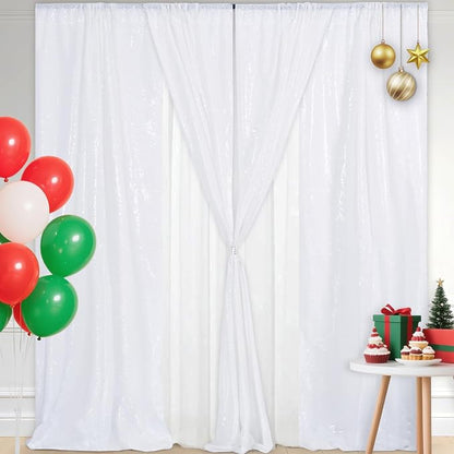 Eternal Beauty White Sequin Backdrop Curtains, 4 Panels 2x8FT | 3mm Sparkle - Image 2