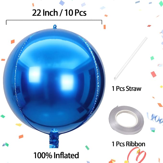 22 Inch Blue Mylar Balloons, Large 4D Giant Round Foil Balloon - Image 4