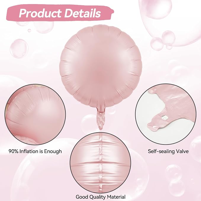 20PCS 18 Inch Round Foil Balloon, Retro Pink Cream White Round Shaped Balloons - Image 3