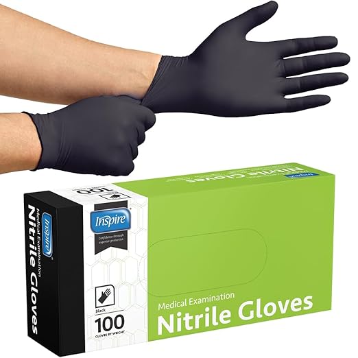 Inspire Case of 1000 Nitrile Gloves | THE ORIGINAL Quality Black Disposable Glove Latex Free | 4.5 Medical Cooking Cleaning Mechanic (Black Size XXL)