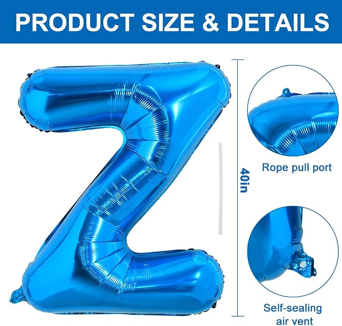 TONIFUL 40 Inch Large Blue Letter Z Foil Balloons Alphabet Balloons | Giant - Image 2