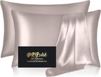 Silk Pillowcase 2 Pack, Natural Mulberry Silk Pillow Cases, Anti Acne Silk Pillowcase for Hair and Skin, King Size Silk Satin Pillowcase Set of 2 with Zipper, Gifts for Sleeping Women, Taupe