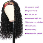 KLAIYI Headband Human Hair Wig Water Wave Curly Non Lace Front Wigs for Black Women Deep Wave Glueless Wear and Go Half Wig 30S Ready to Go Beginner Friendly 180% Density 12A Natural Hairline 14Inch