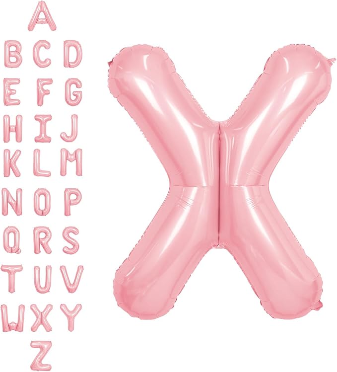 SUWEN 40 Inch Pink Large X Letter Balloons Big Foil Helium A-Z | Jumbo Mylar by SUWEN