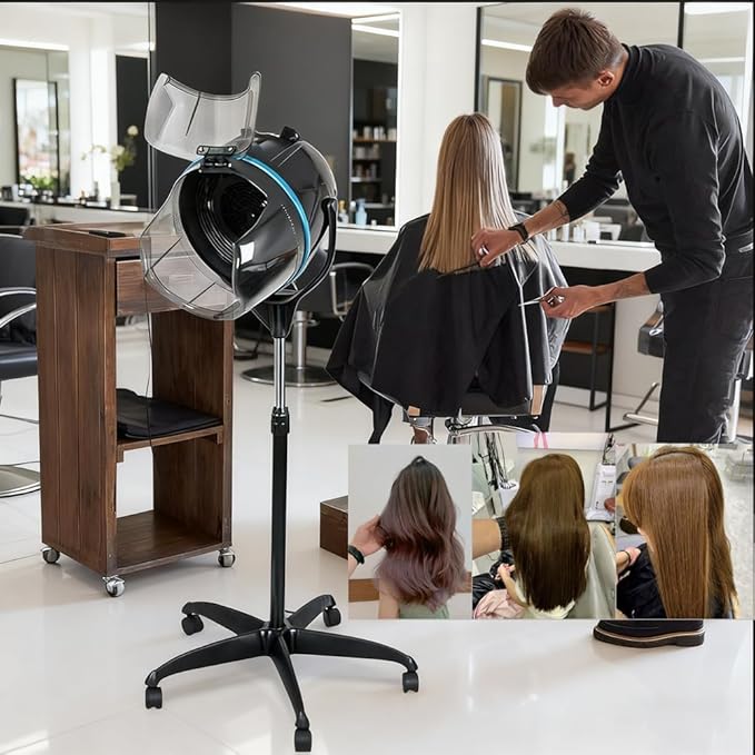 Black,B,Adjustable Hooded Floor Hair Bonnet Dryer, Machine Standing Steamer W/Wheels for Salon Home Sp Professional Hair Salon Equipment