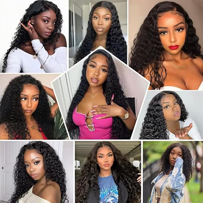 28 30 32 Inch Bundles Human Hair Natural Black Deep Wave Bundles Niegmeag Unprocessed Virgin Soft and Silky Remy Hair Extensions Double Weft Color 1B Deep Wave Bundle