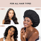Kitsch XL Satin Bonnet for Sleeping - Softer Than Silk Hair Bonnet For Women - Secure Fit, Adjustable Night Cap For Curly & Textured Hair - Prevents Breakage, Tangles & Thinning - Black