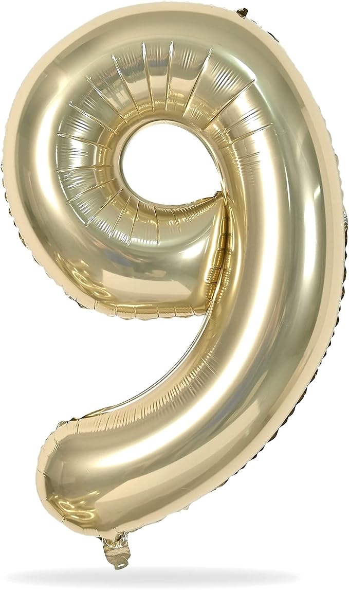 40 Inch Champagne Gold Foil Balloon Number 9, Large Self Inflating Light Gold - Image 8