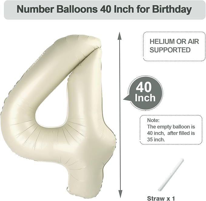3 Number Balloons Cream 40 Inch Foil Balloon - Image 5