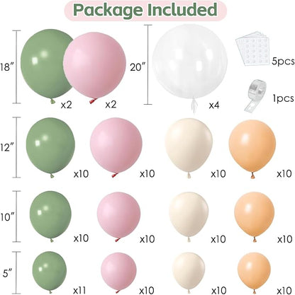 Pink and Sage Green Balloons Arch Kit, Dusty Green Sand White Orange, Party | - Image 2
