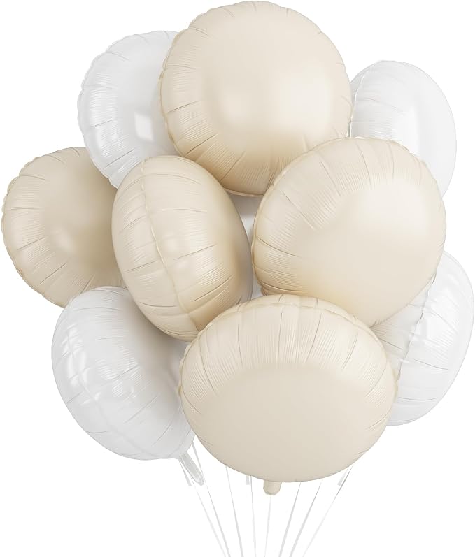 20PCS Round Shaped Foil Balloons, 18 Inch Round Foil Balloon, Ivory Sand Cream by Paready