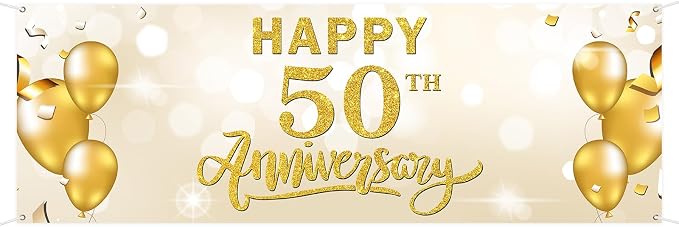 Large Happy 50th Anniversary Banner Fifty Themed Garden Backdrop Banner Company by WeBenison