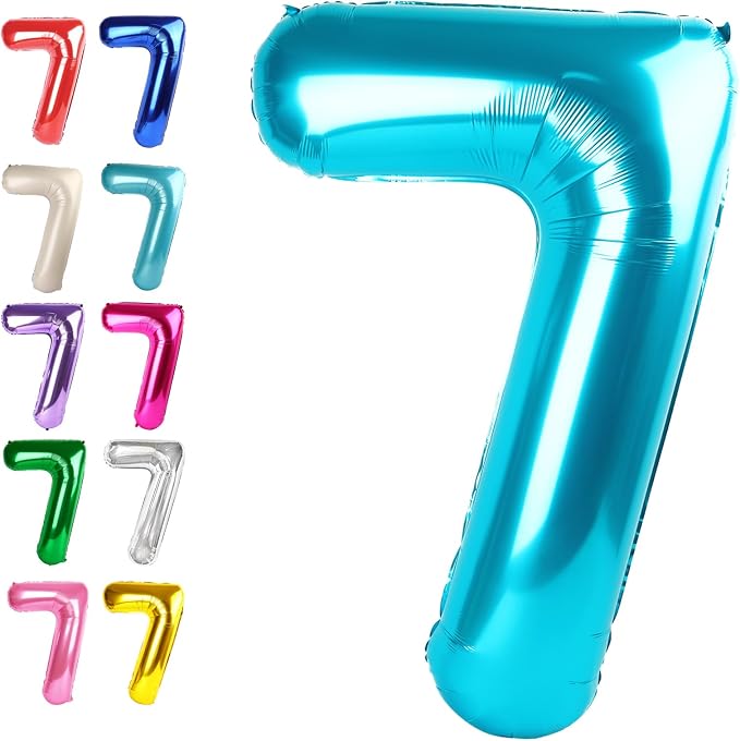 Digital Number 7 Blue Birthday Balloon 40 Inch, Foil Balloons by Upgesy