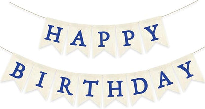 Blue Happy Birthday Banner Pre-strung Burlap Bunting Party Backdrop Sign by Unknown