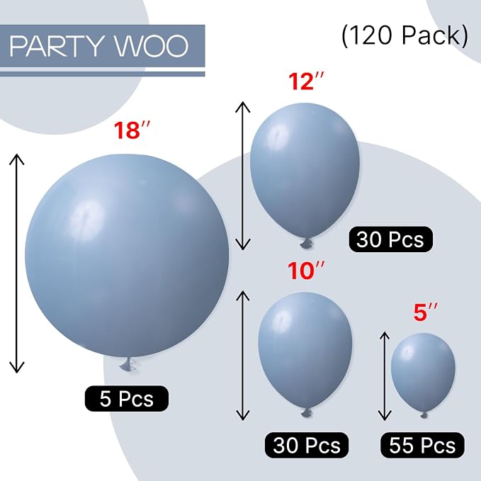 PartyWoo Dusty Blue Balloons 120pcs Slate Blue Boho Neutral Color | 18 12 10 5 - Image 6