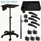 Salon Rolling Tray, Height Adjustable Tattoo Tray Rolling Cart, Storage Utility Trolley for Spa, Beauty Salon Service, Hairdresser Cart with Wheels, Black (Upgrade Black-TRAY-158N)