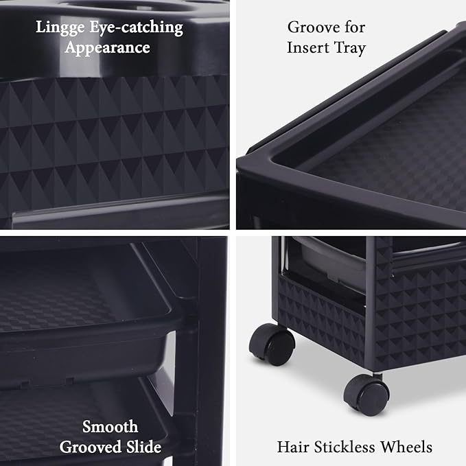 Paddie Black Salon Trolley Cart with Wheels/5 Drawers/Dryer Holder/Tint Bowl Slot for Hair Stylist, Beauty Equipment