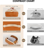 Prite Makeup Bag for Women Travel Waterproof Vegan Leather Cosmetic Bag Open Flat Toiletry Bag With Clear Divider and Handle (Brown)