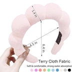 Spa Headbands for Washing Face or Makeup, Sponge Bubble Skincare Headbands, Puffy Terry Cloth Hairband for Women, Skin Care Makeup Headwear Hair Accessories for Girls (Beige)