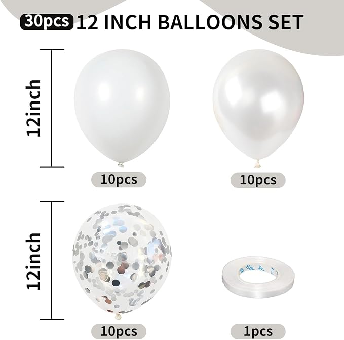 White Balloons, 12 Inch Pearl Pure White Ivory Latex Balloon - Image 2
