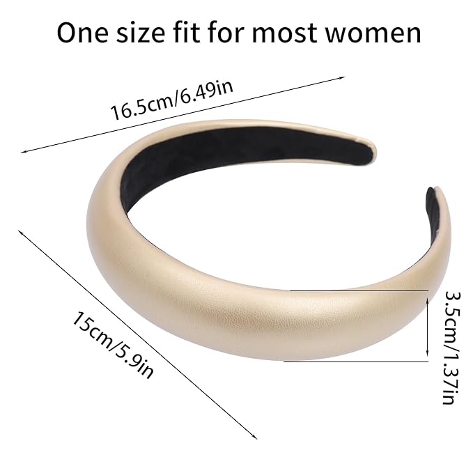Gold Wide Headband for Women Soft Leather Padded Headband Fashion Dressy Head Band High Elastic Comfortable Hairband Hair Accessories for Womens Hair