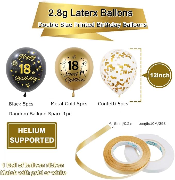 Black Gold 21st Birthday Balloons Pack of 15 Men Women Happy 21st Birthday - Image 2