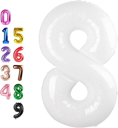 8 Balloon 40 inch White Number Balloons by Enyeopd