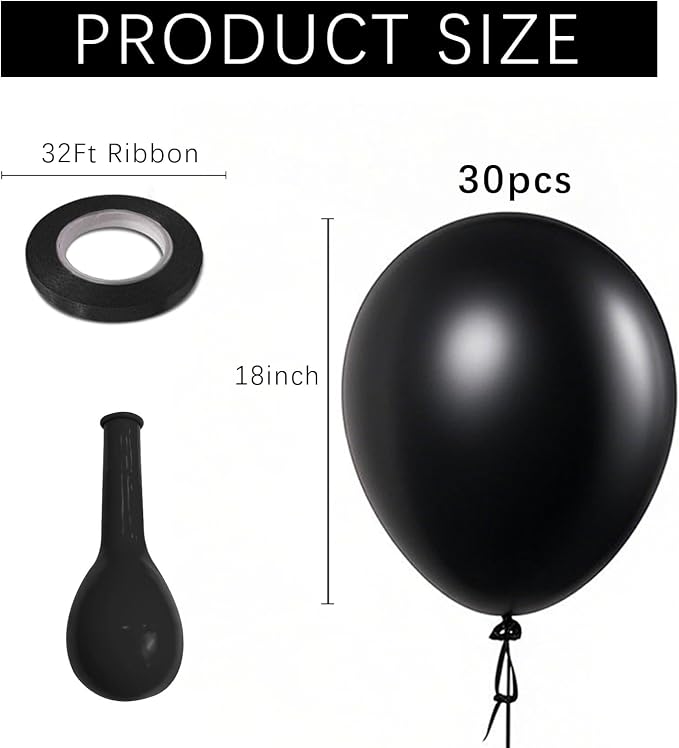 Black Balloons Party Decorations 30 Pack 18 inch Round Halloween Latex Balloons - Image 2
