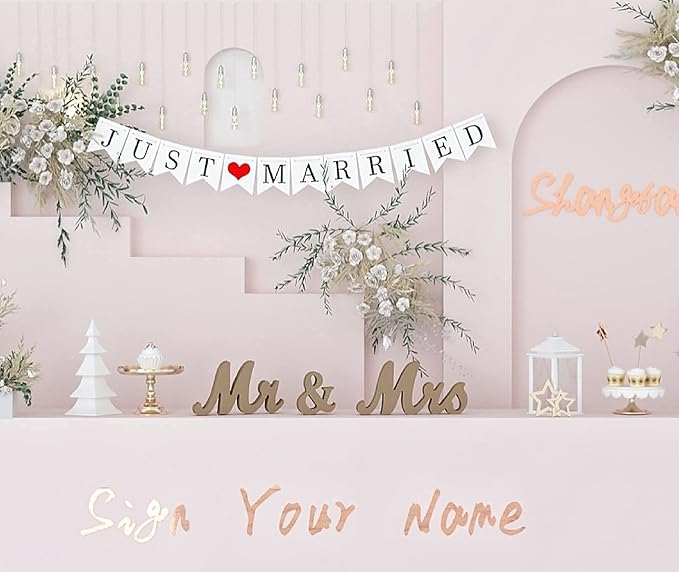 VIOPVERY Wooden Mr & Mrs Wedding Sign - Image 4