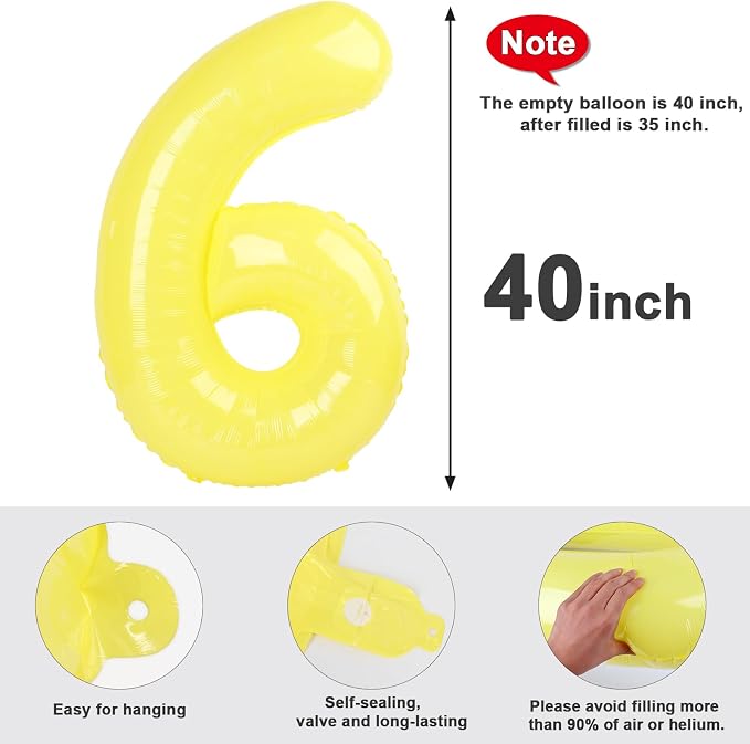 6 Balloon Numbers Birthday Decorations, 40In Yellow Balloons - Image 5