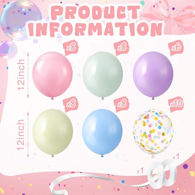Civaner 48 Pieces Pastel Balloons Bulk 12 Inch Macaron Rainbow Confetti Latex - Image 2