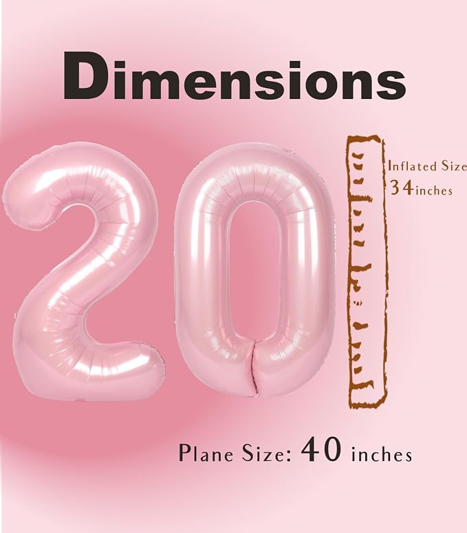 SUWEN 40 Inch Pink Large 20 Number Balloons Big Foil Helium Number Balloons 0-9 - Image 5