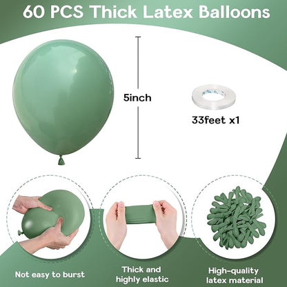 Jobkoo Sage Green Balloons 5 Inch, Mini Matte Dusty Dark Avocado Green Latex - Image 2