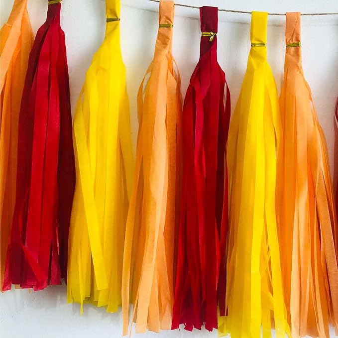 We Moment Red Orange Yellow Tissue Paper Tassels Party Tassel Garland Banner - Image 2
