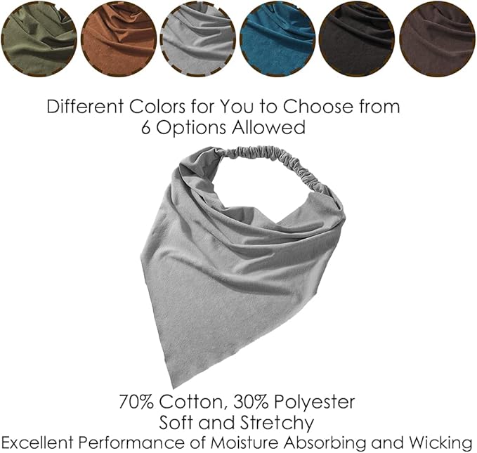 6 Pack Hair Scarf Headband for Women Elastic Bandana Head Scarf Large Boho Triangle Kerchief with Clips Non Slip Scarves