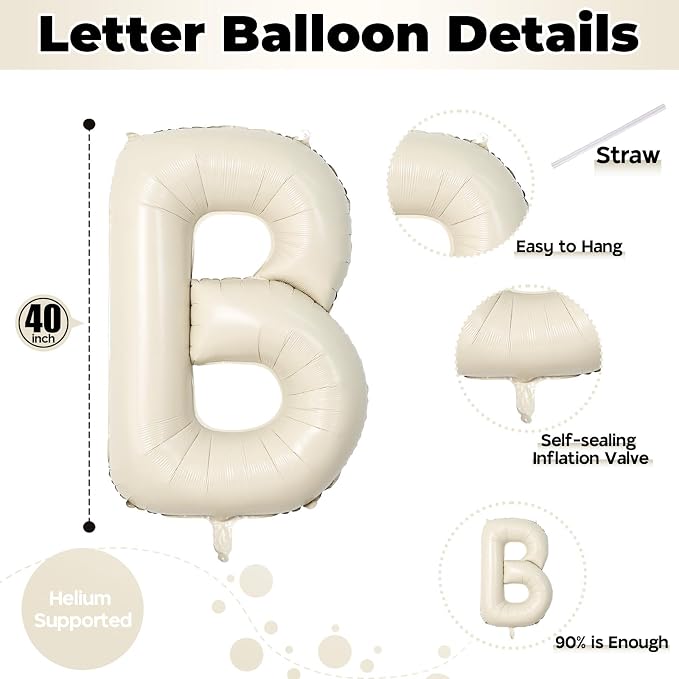 40 Inch Letter Balloons Cream, Big Alphabet B Foil Word Beige, Large Inflatable - Image 2