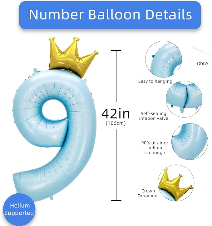 AULE 40 Inch Big Light Blue 9 Balloon Number - Image 2