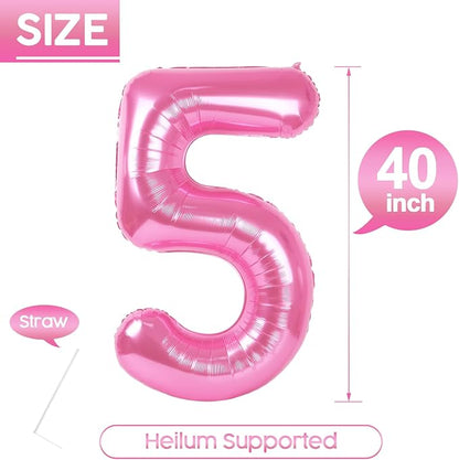 5 Balloon - Pink Birthday Number Balloons, 40 Inch Decorations Men Women | Pink - Image 5