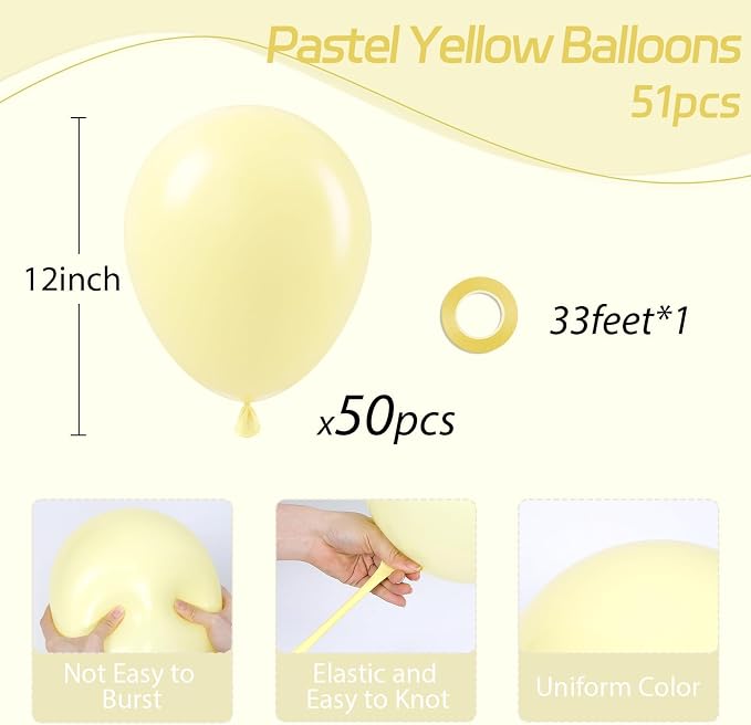 Pastel Yellow balloons 12 inch, Light Yellow Latex Balloons 50pcs Party Balloon - Image 2