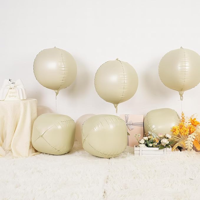 6Pcs Cream White Round Foil Balloons, Giant 4D Round Ball Balloon, 22 Inch - Image 3