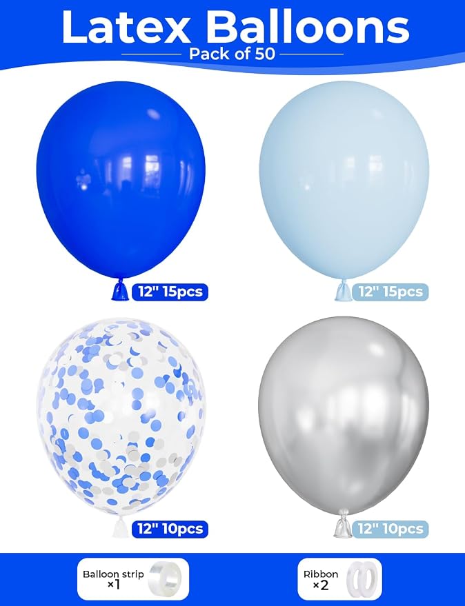 Royal Blue and Silver Balloons, Pastel Royal Blue Balloons Set | 50Pcs 12Inch - Image 3